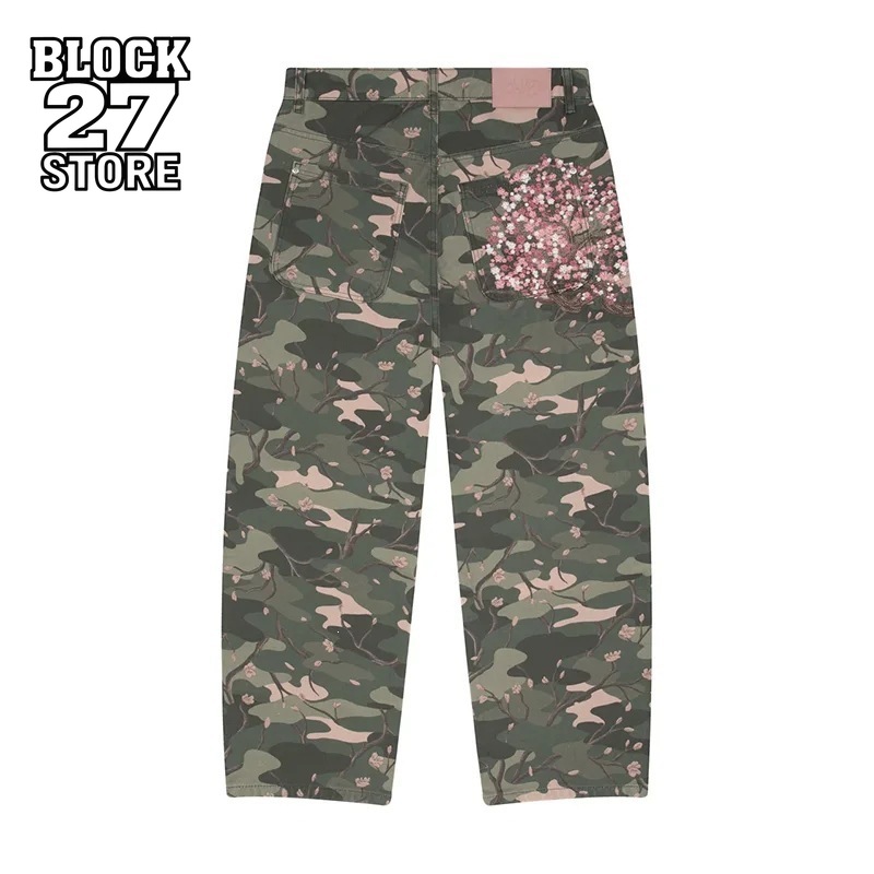 Embroidery Jeans Sakura - Calças Jeans Masculinas Y2K com Bordado