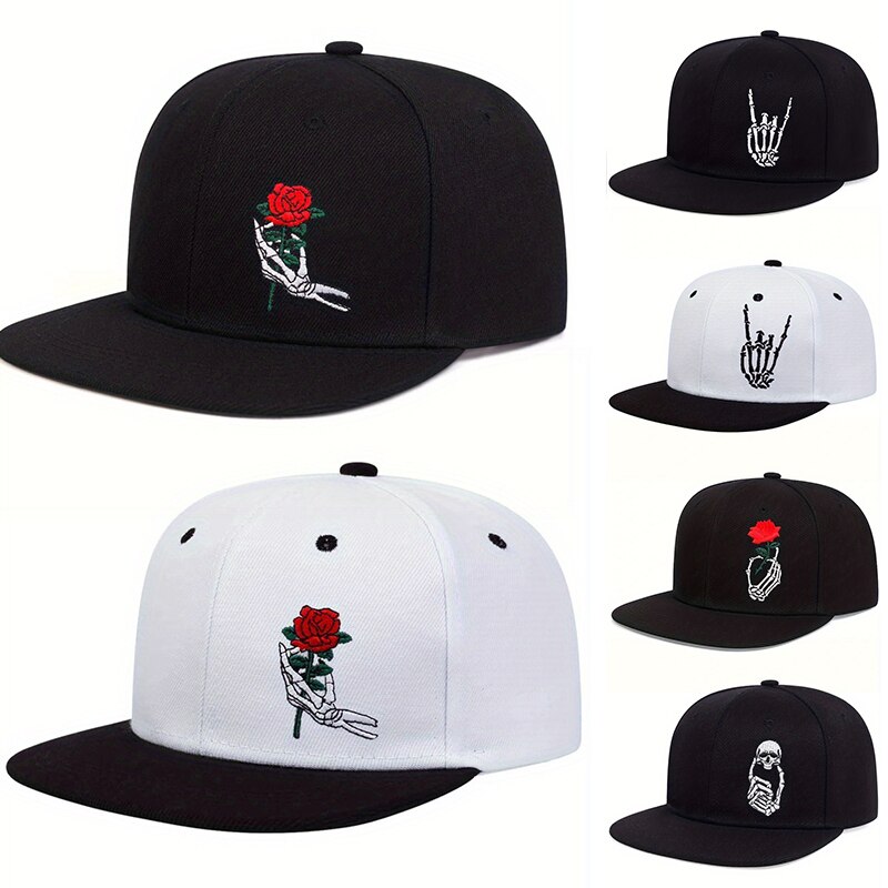 Embroidery Rose - Unissex esqueleto dedo rosa bordado hip-hop