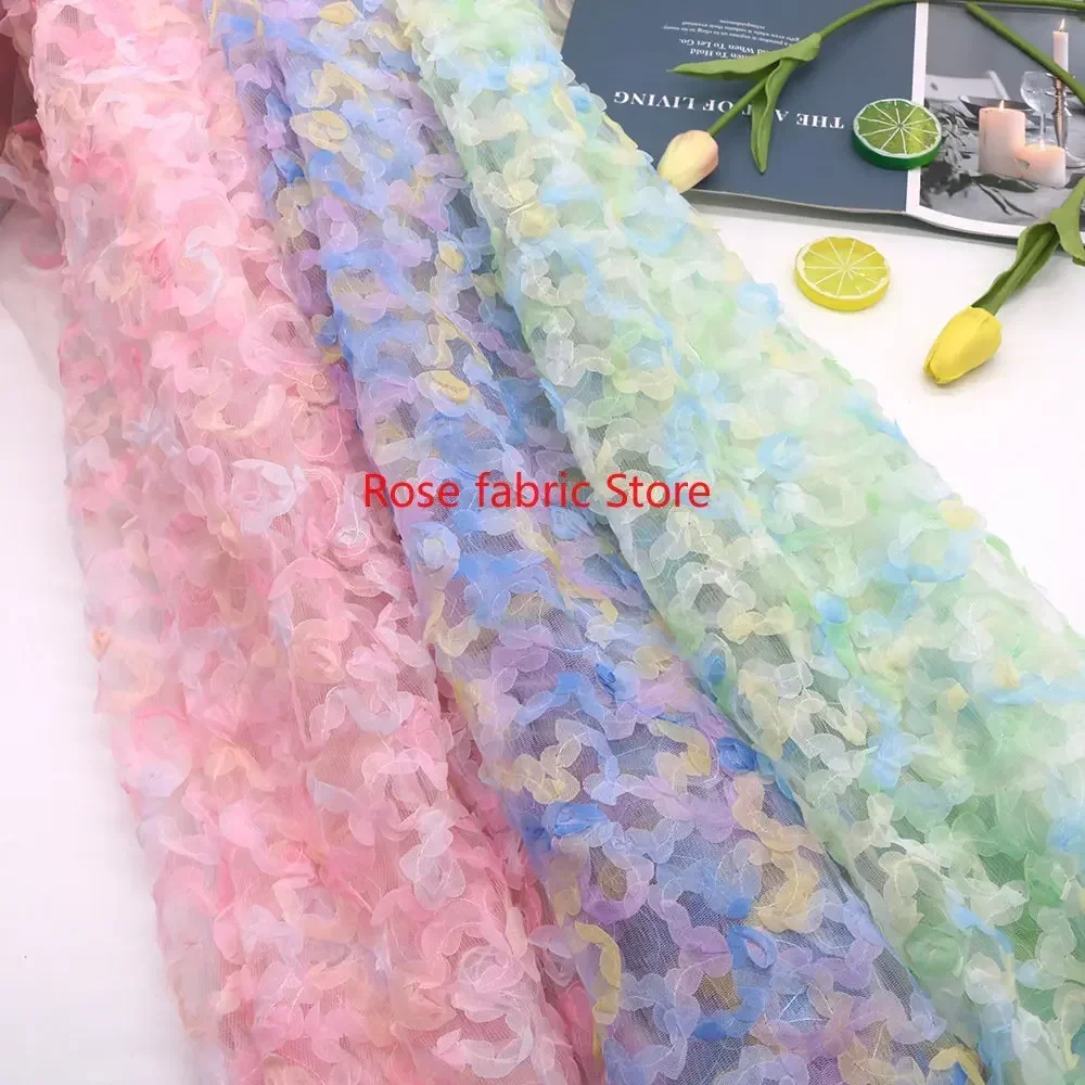 Embroidery Rose - Tecido de chiffon gradiente com renda