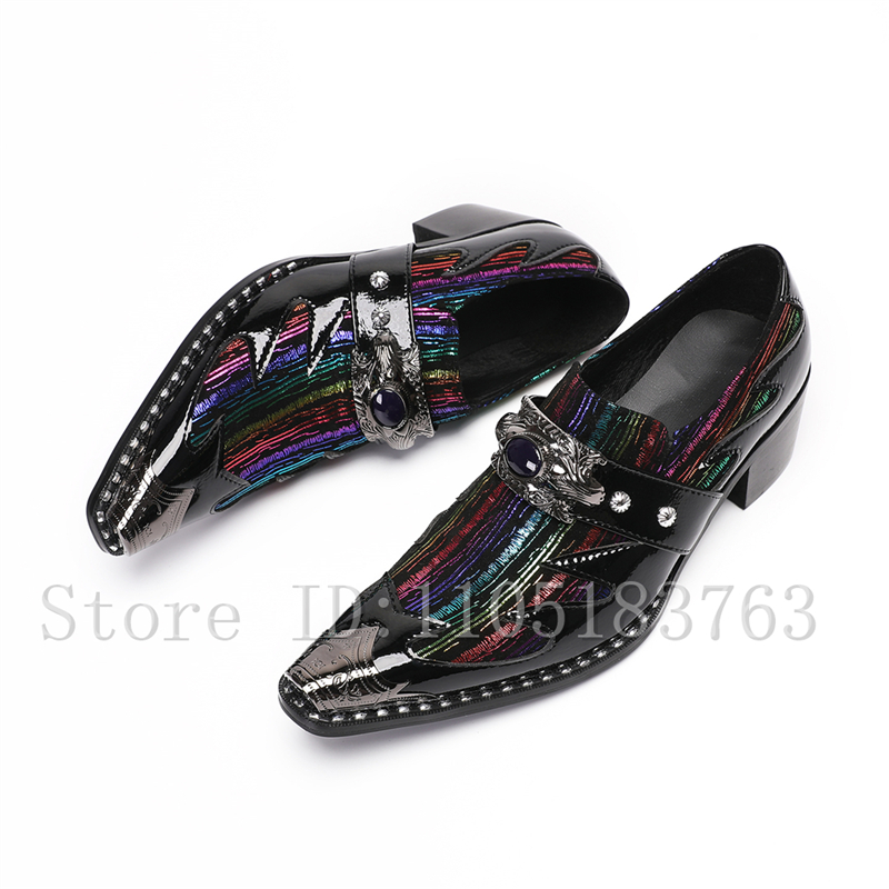 Embroidery On Leather - Sapatos masculinos góticos estilo cowboy, em