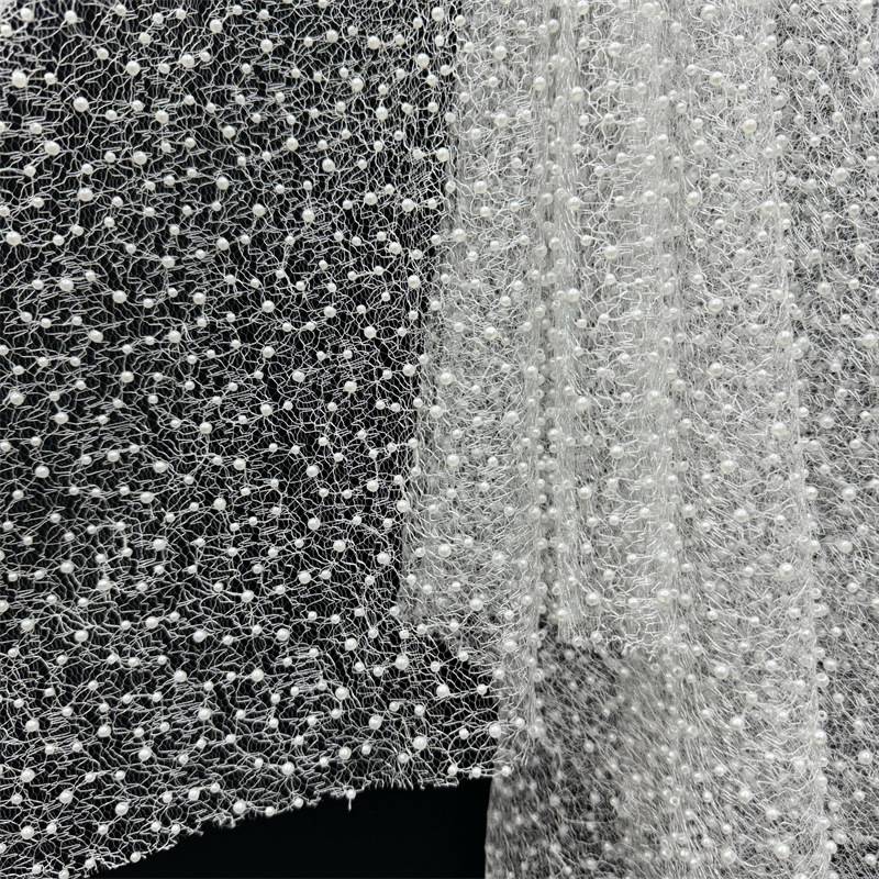 Embroidery Beads - Tecido de Renda Branca com Padrão