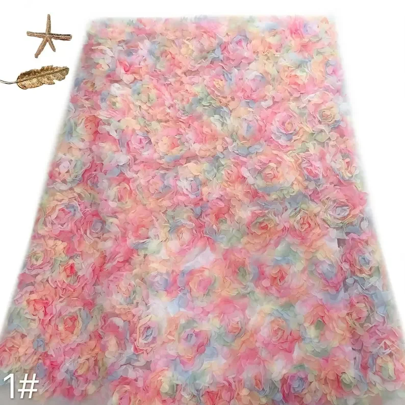 Embroidery Rose - 3d chiffon rosa flor tecido de