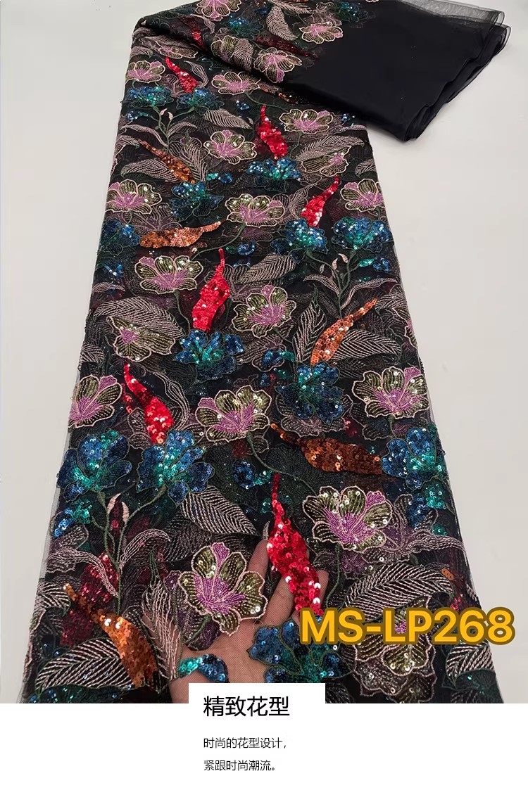 Embroidery Beads - Tecido de luxo de 1 jarda