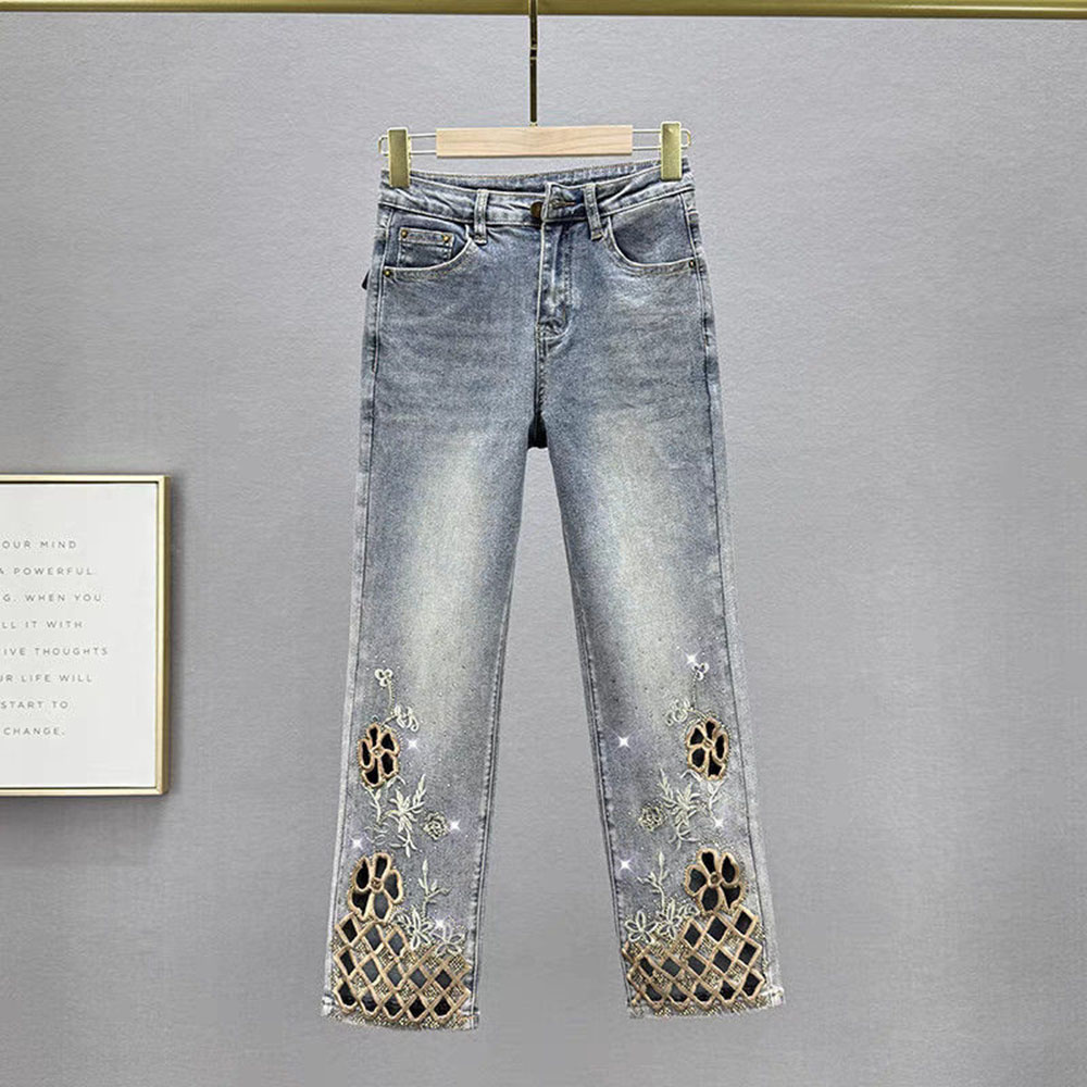 Embroidery Jeans Sakura - Verão de luxo oco para fora