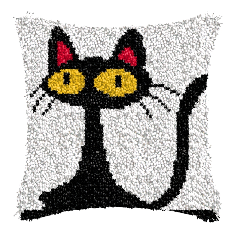 Almofada de gato preto smyrna  - Printed Embroidery Kit avaliação e preço