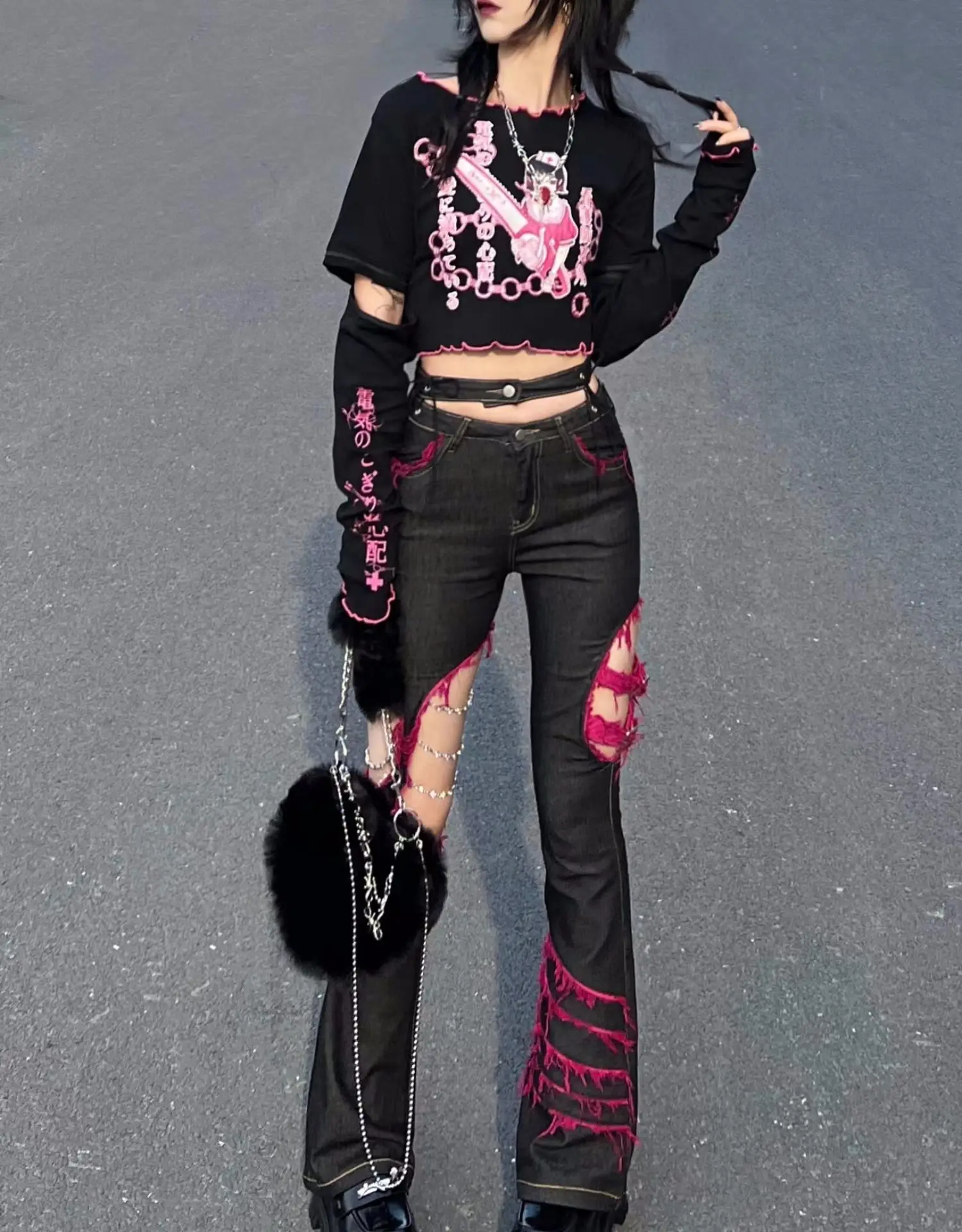 Jeans Preto Japonês Punk Girl, - Embroidery Jeans Sakura avaliação e preço