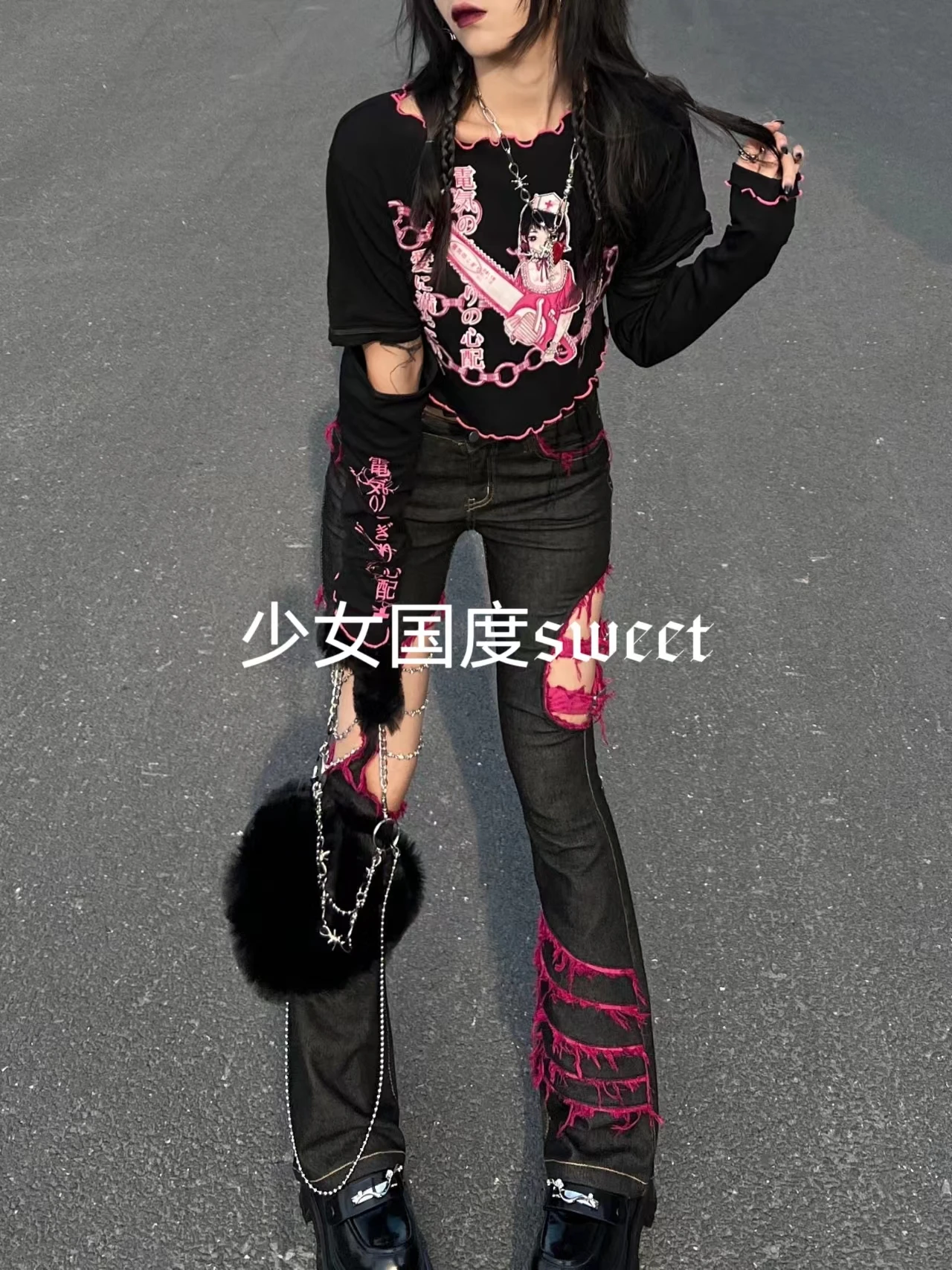 Jeans Preto Japonês Punk Girl, - Embroidery Jeans Sakura avaliação e preço
