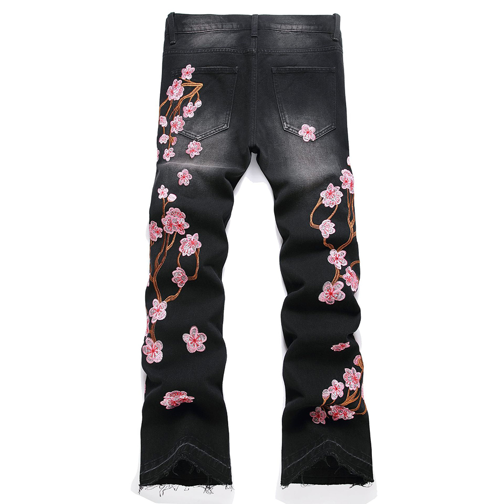 Homens sakura bordado denim je - Embroidery Jeans Sakura avaliação e preço