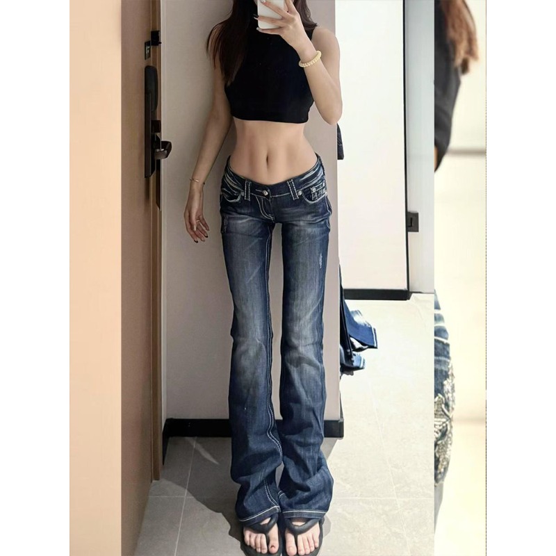 Y2k feminino gótico bordado di - Embroidery Jeans Sakura avaliação e preço