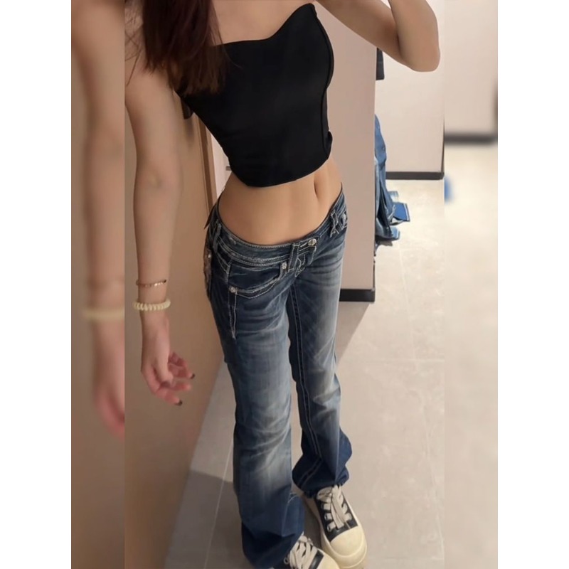Y2k feminino gótico bordado di - Embroidery Jeans Sakura avaliação e preço